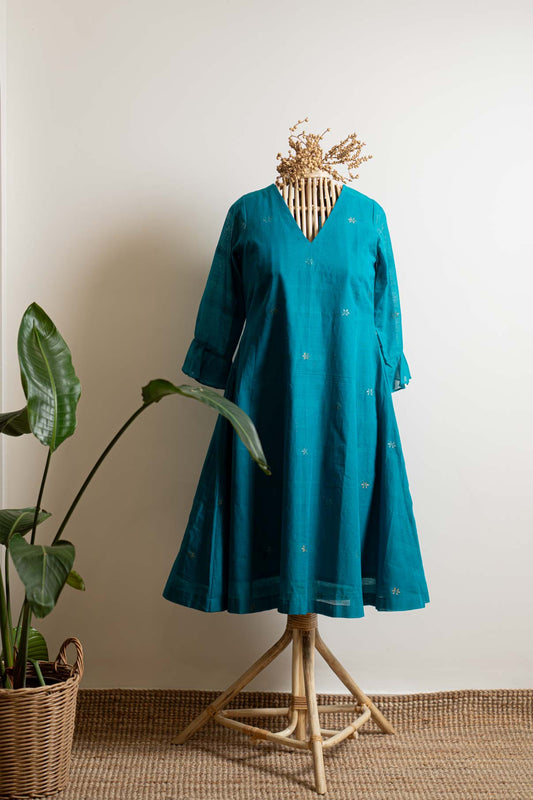 A line Godavari cotton zari jamdani dress