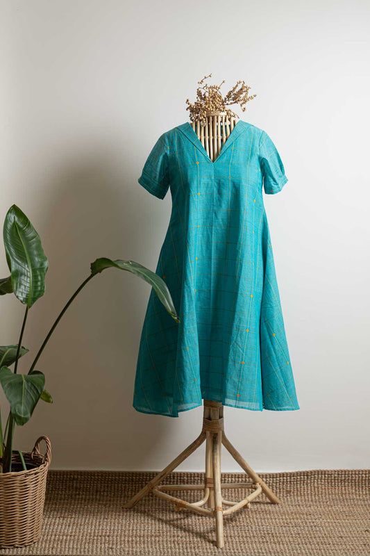 A line blue checks  kurta dress