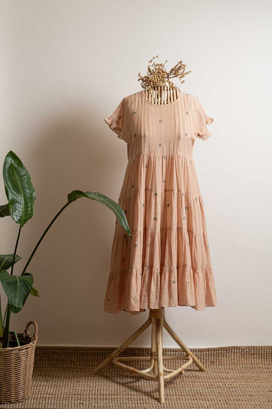Tan brown Layered jamdani dress