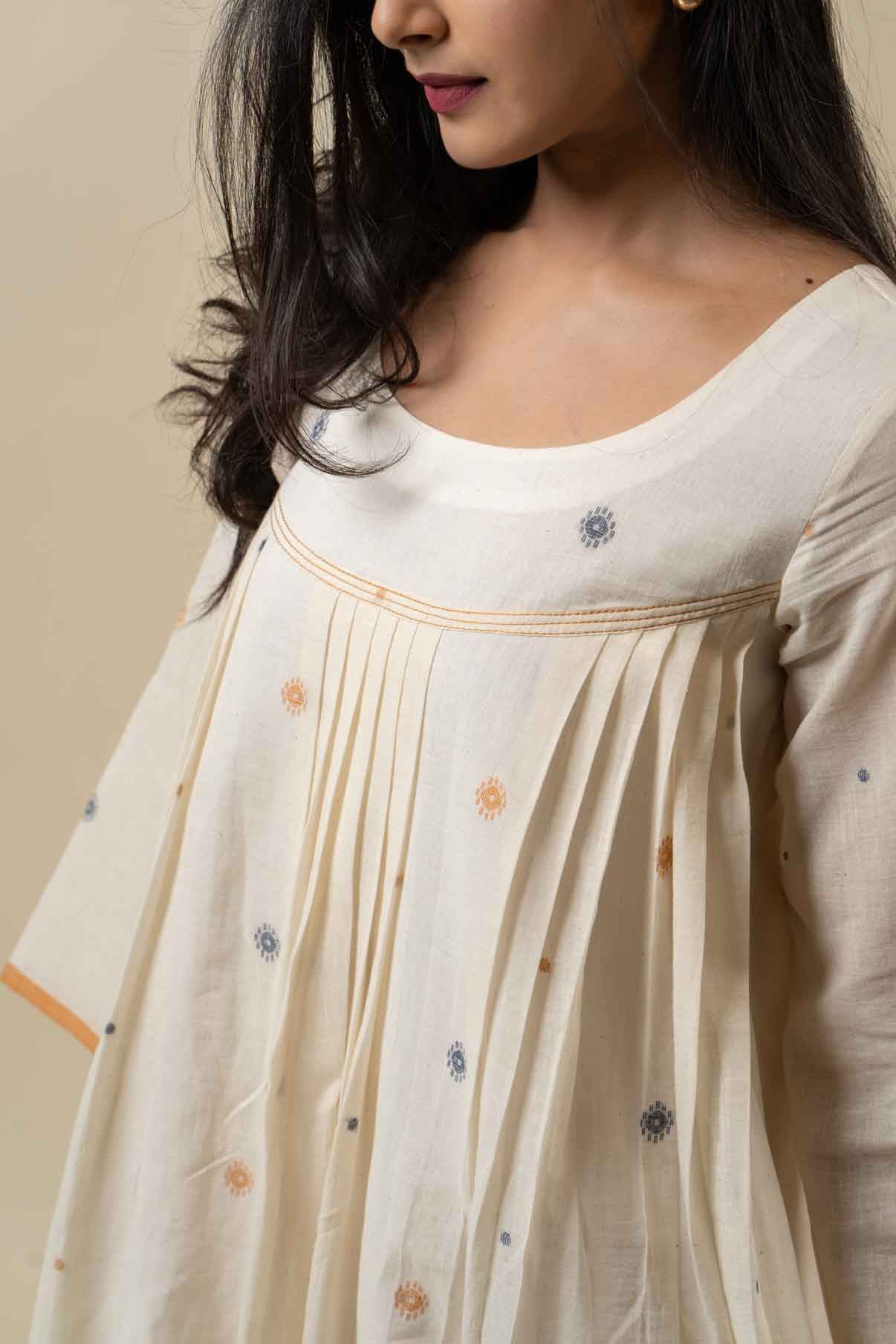 Beige Muslin Jamdani Dress