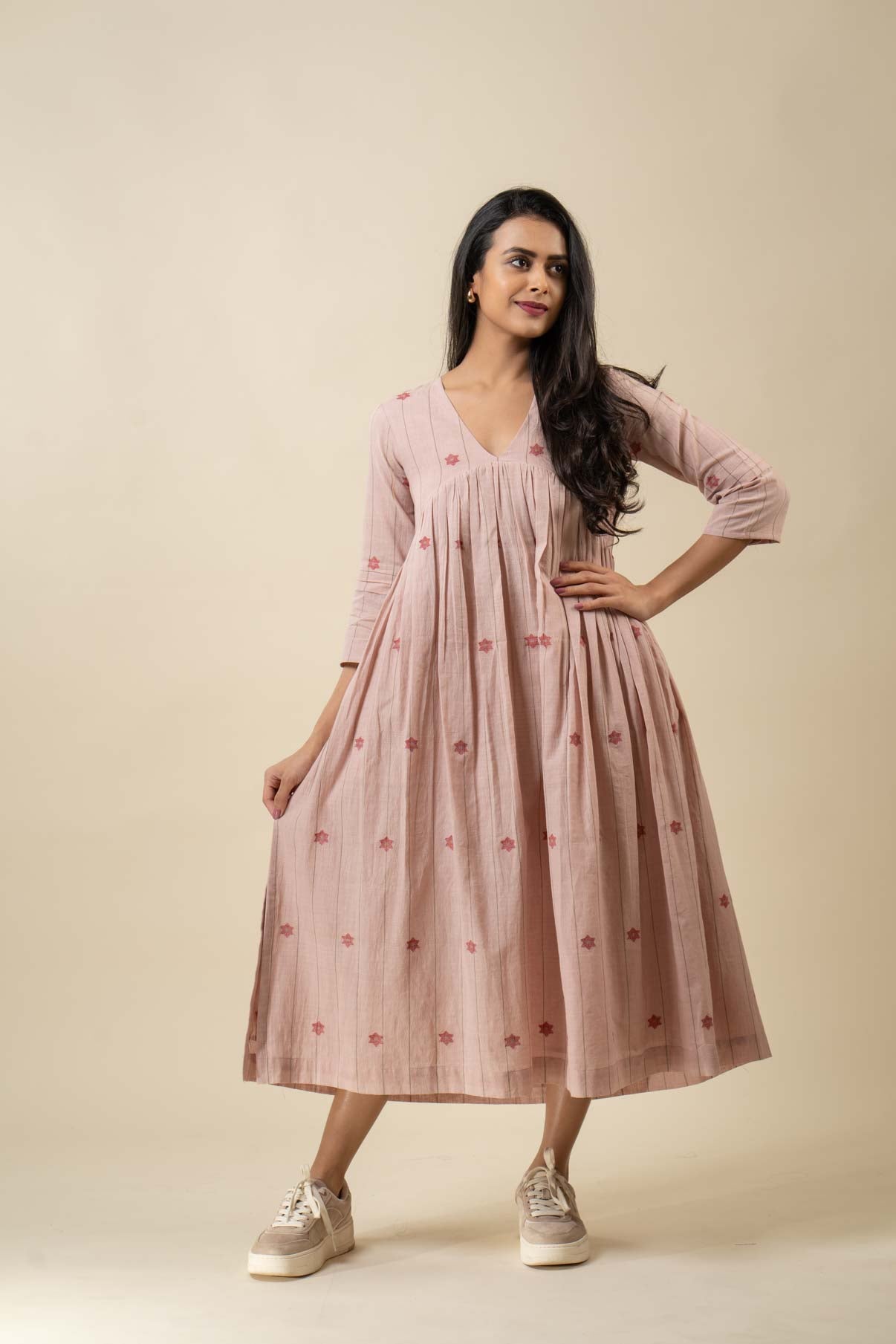 Blush Pink Muslin Cotton Jamdani Dress – Label Saya