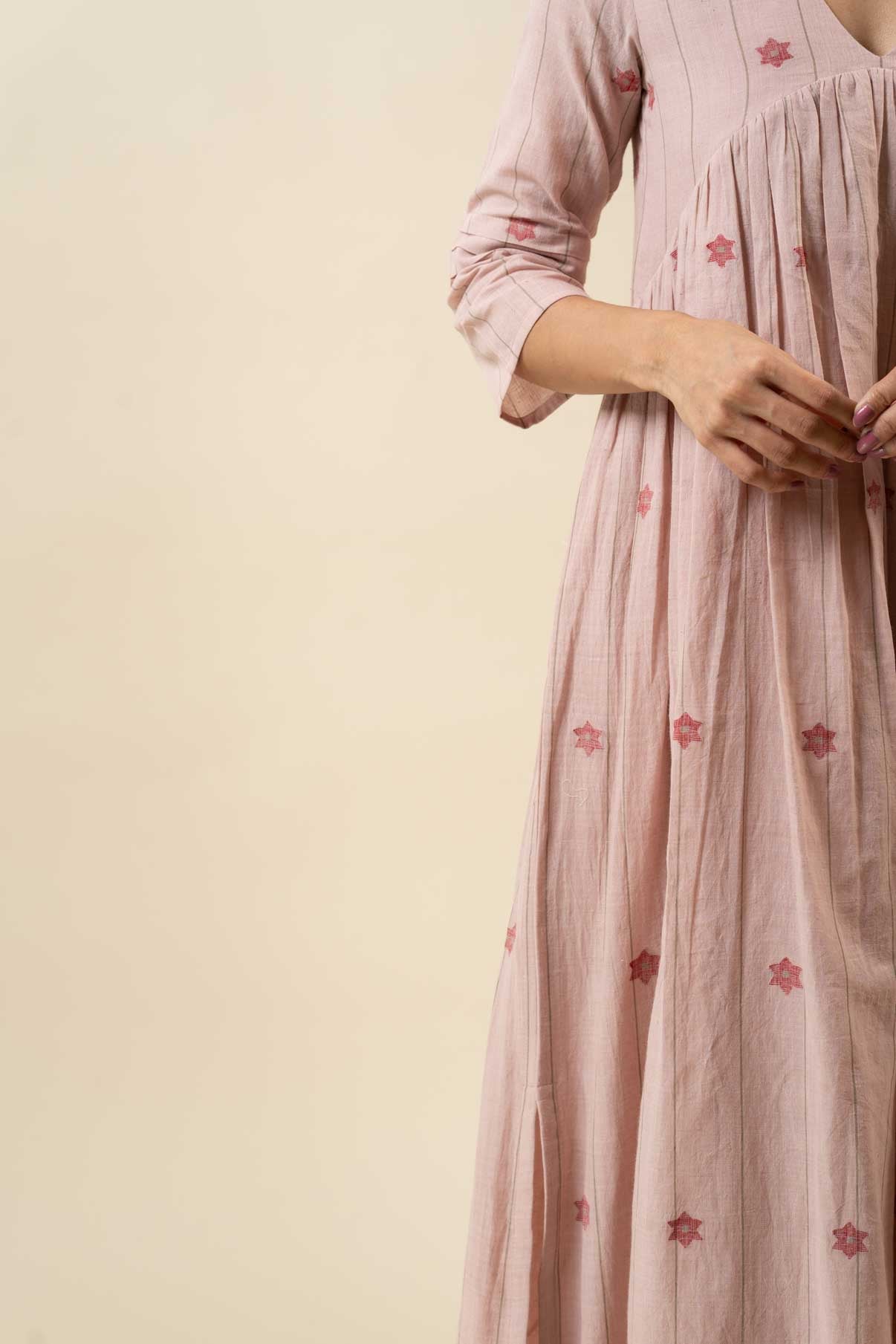 Blush Pink Muslin Cotton Jamdani Dress