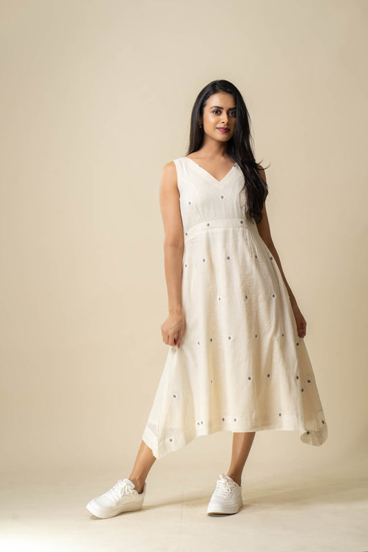 White Muslin Cotton Jamdani Dress