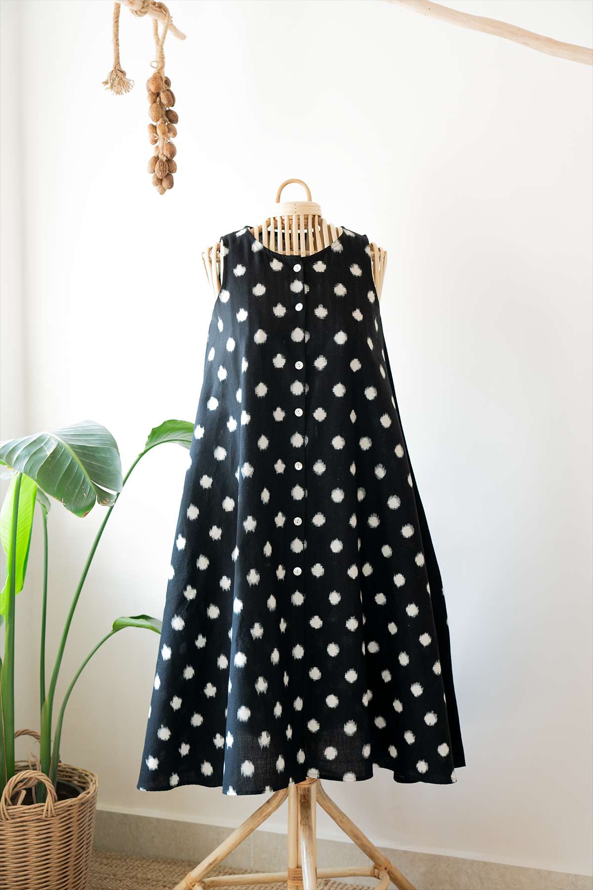 Black Ikat Polka Dot Sleeveless Dress Label Saya Black Ikat Polka Dot Sleeveless Dress Label Saya