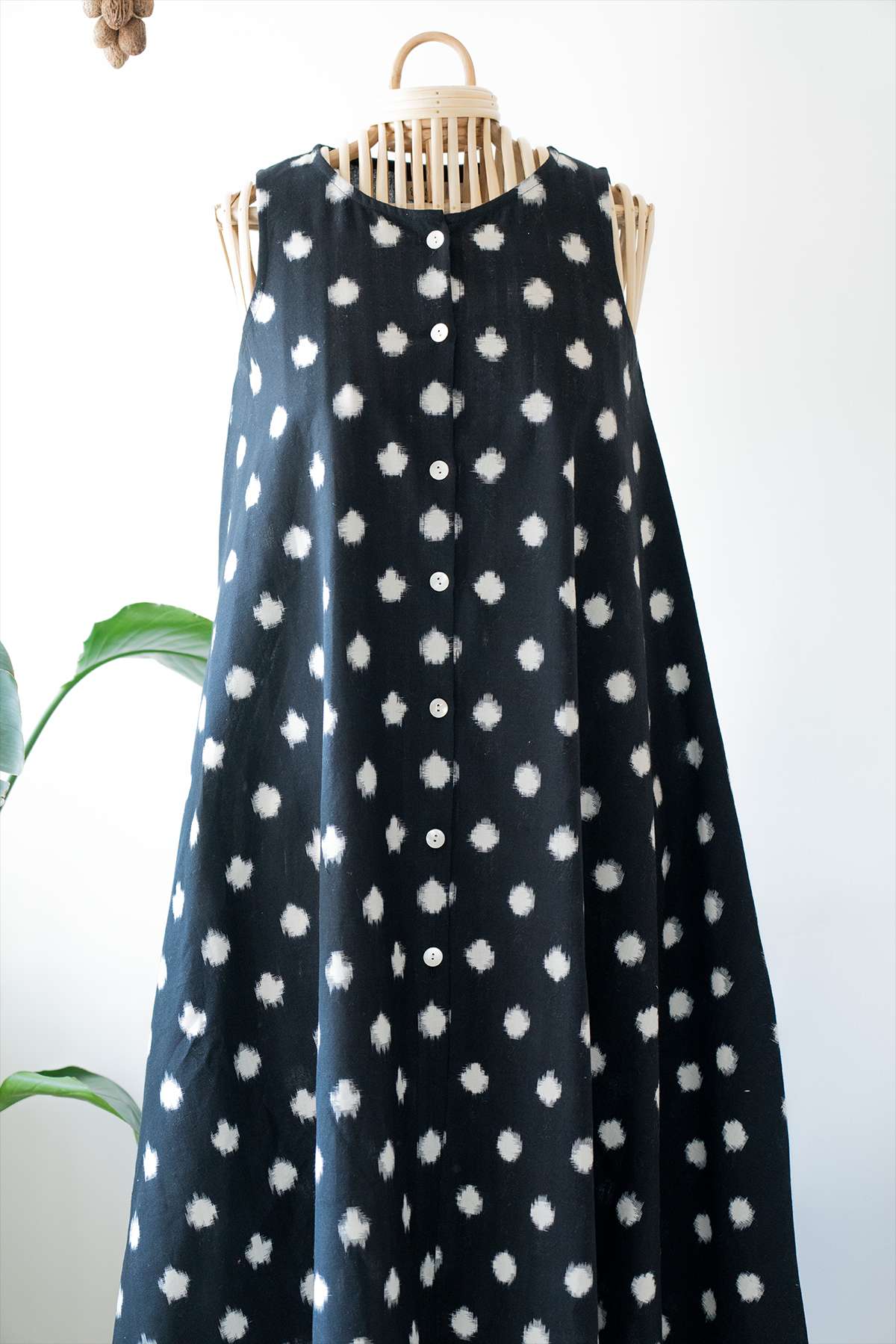 Black Ikat Polka Dot Sleeveless Dress