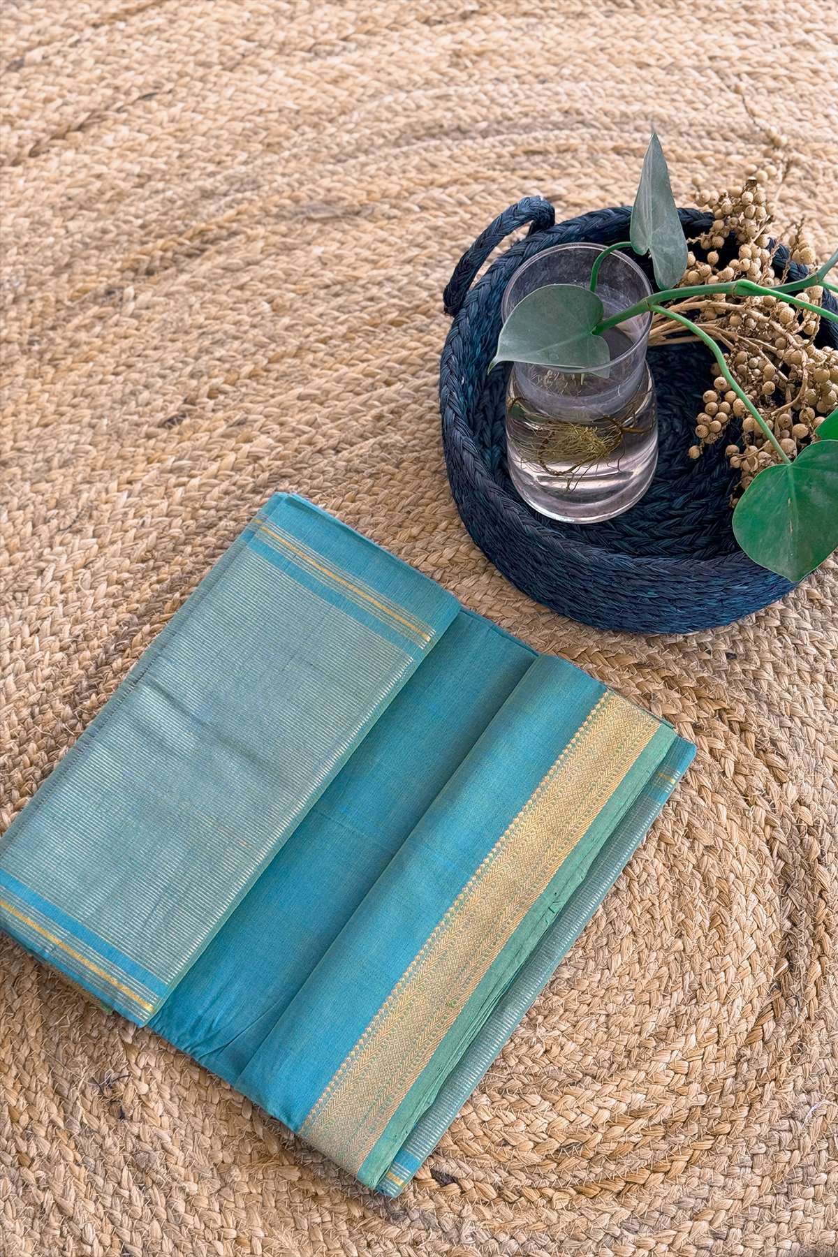 Muted Teal Mangalagiri Handloom Cotton Saree