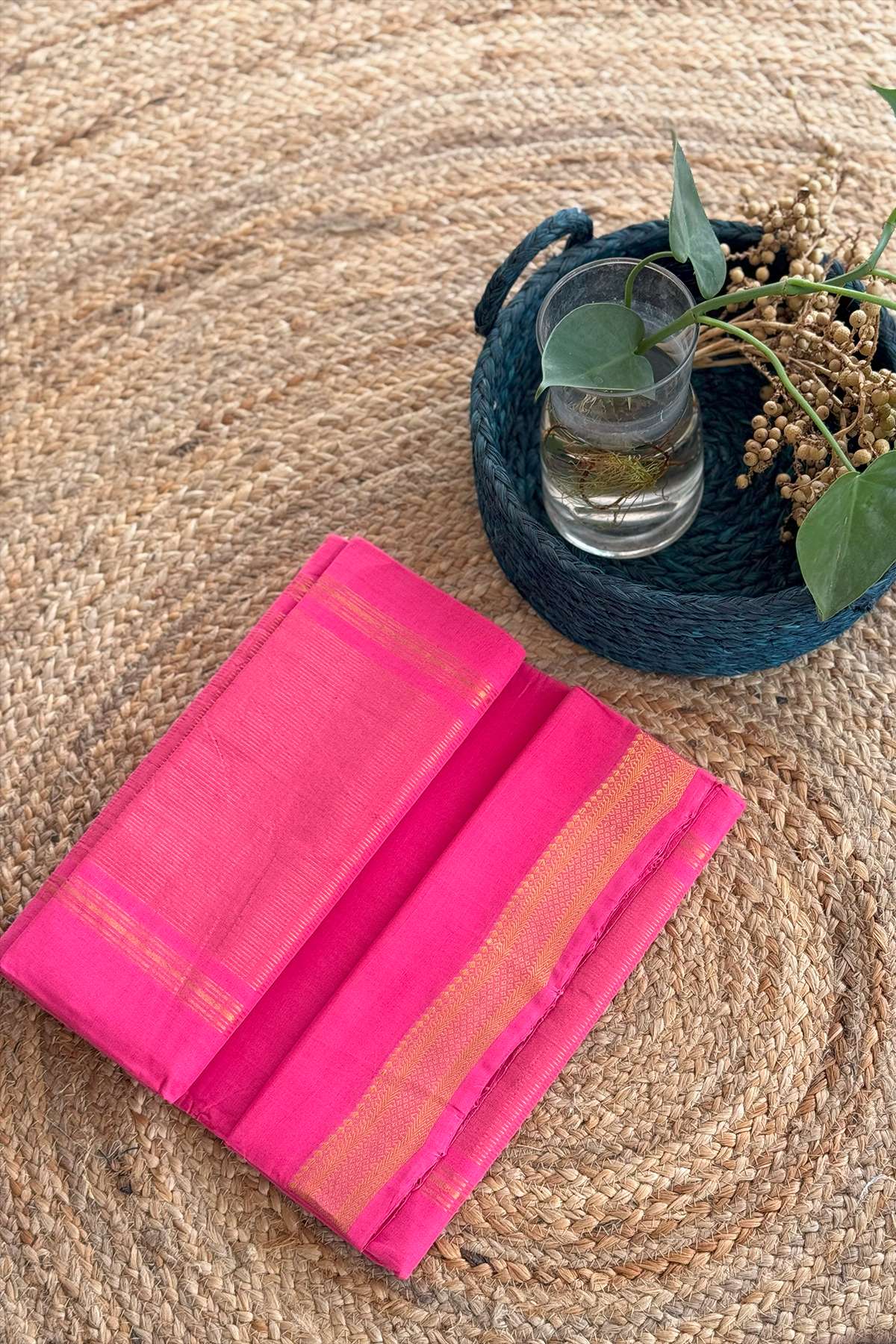 Vibrant Pink Mangalagiri Handloom Cotton Saree