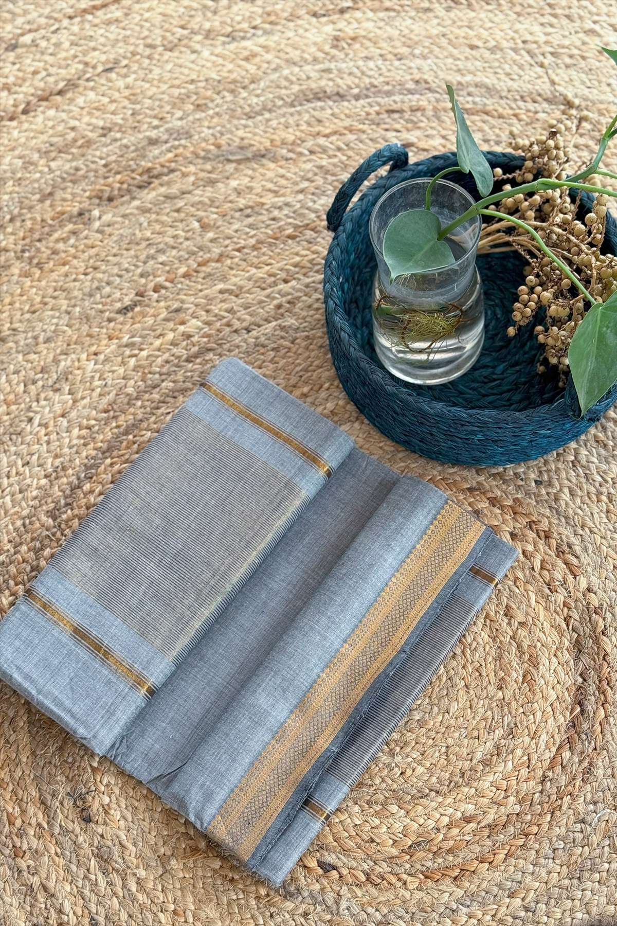 Subtle Grey Mangalagiri Handwoven Cotton Saree