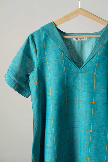 A line blue checks  kurta dress