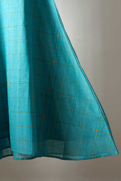A line blue checks  kurta dress