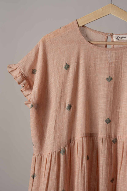 Tan brown Layered jamdani dress