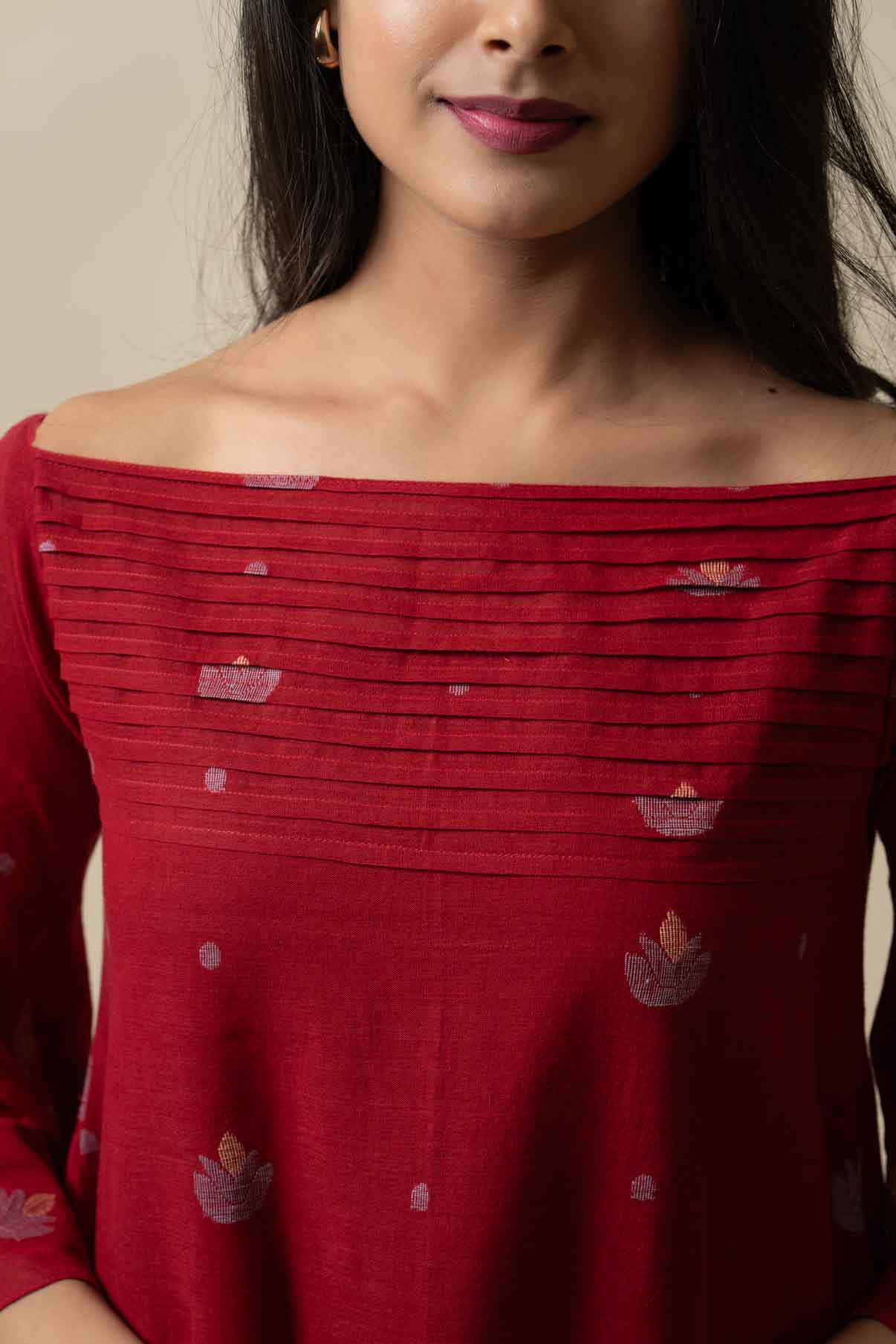 Red A-line Jamdani dress