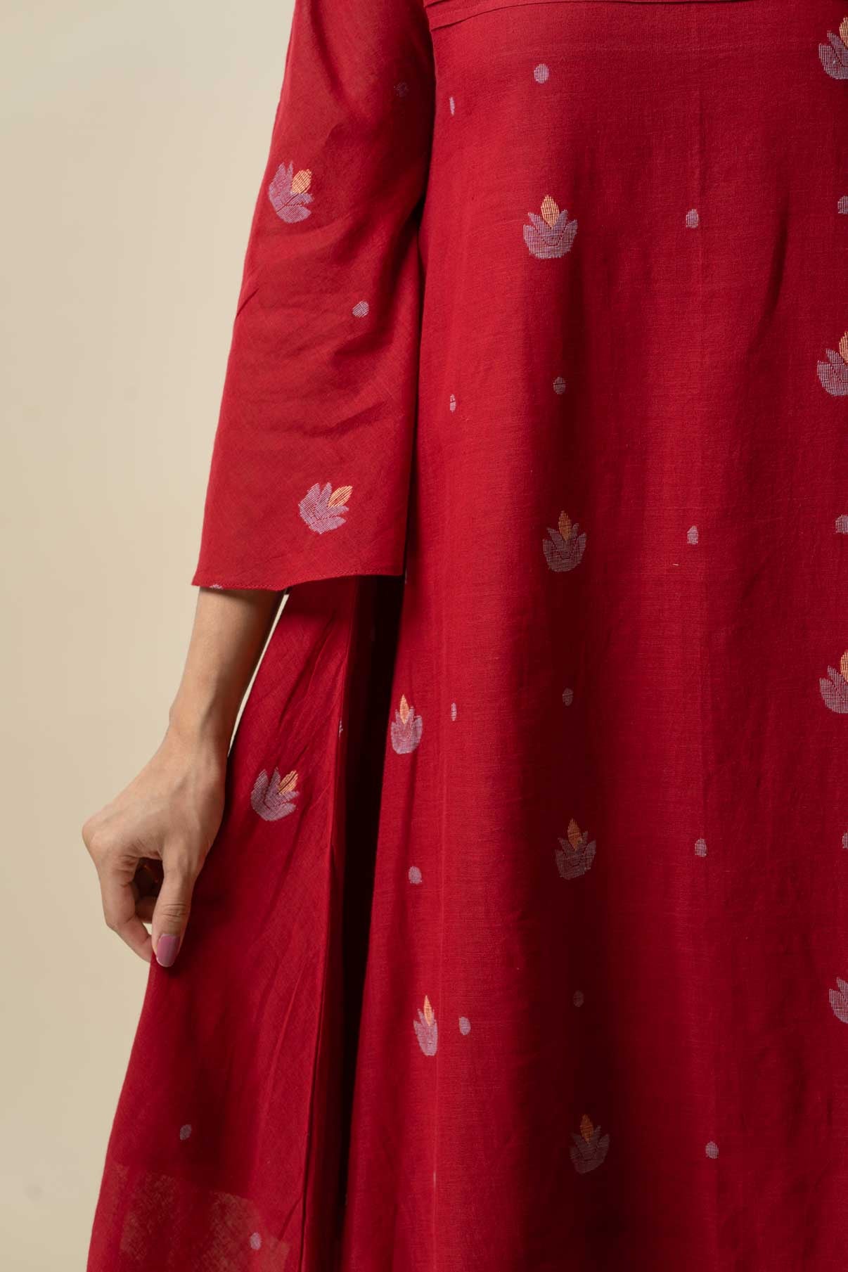 Red A-line Jamdani dress