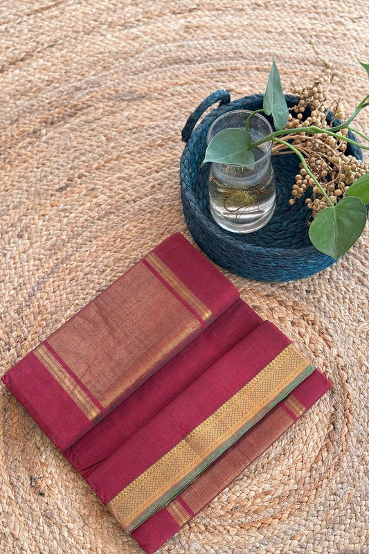 Rust Red Mangalagiri Handloom Cotton Saree