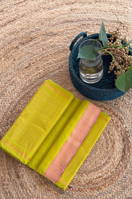 Lime Green Mangalagiri Handloom Cotton Saree