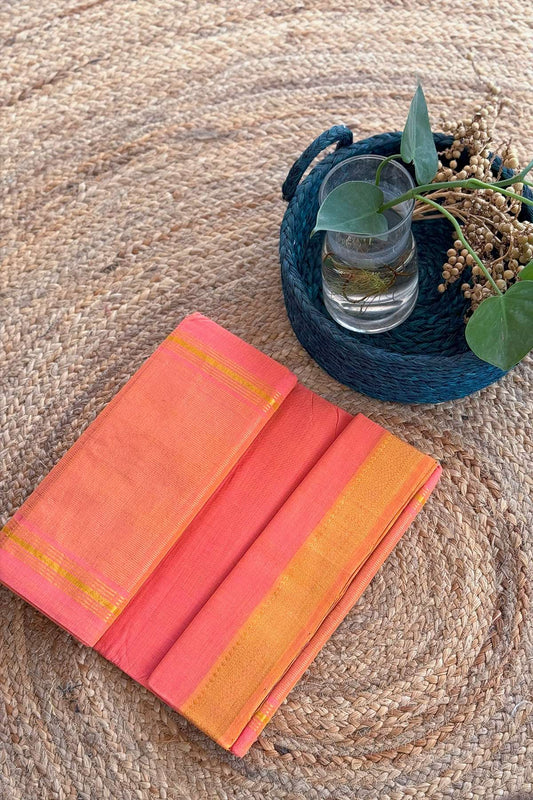 Coral Orange Mangalagiri Handloom Cotton Saree