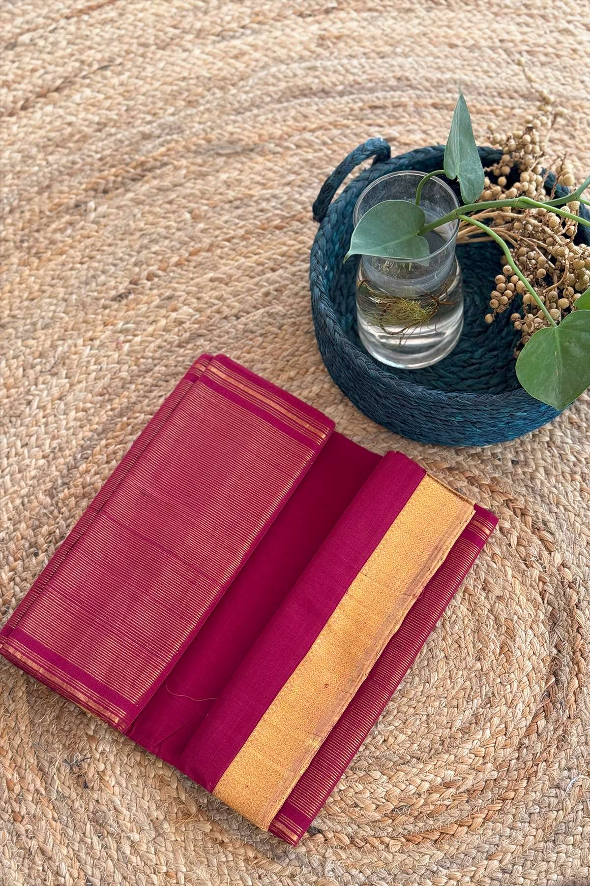 Deep Red Mangalagiri Handloom Cotton Saree